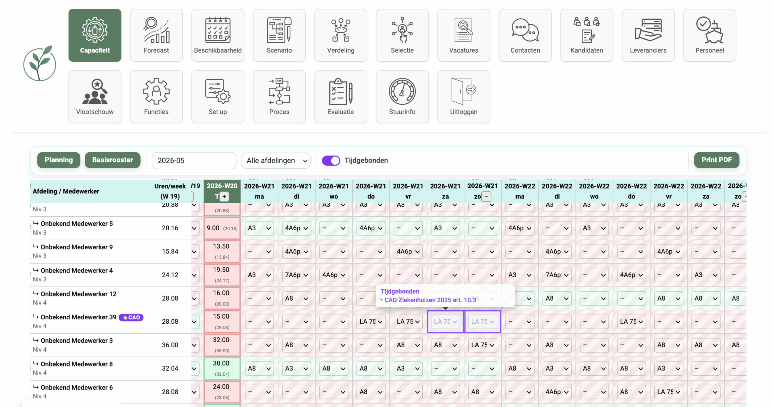 Tijdgebonden markering in planning